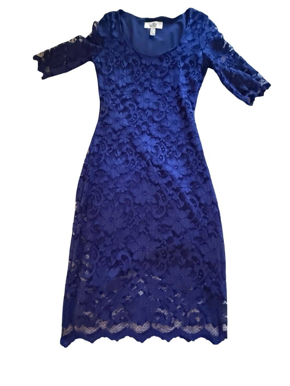 Badgley Mischka Belle Dress Womens Size 2 Blue Lace Sheath Stretch Wedding